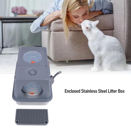 Bac à litière pour animaux en inox fermé et extra large pour chat - 8