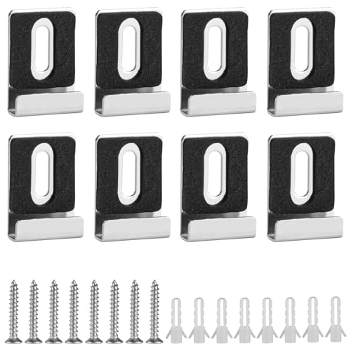 Image of 8pcs Mirror Holder Clips Kit, Metal Mirror Clips, Mirror Hanging Hardware Kit, Stainless Steel Mirror Hooks Heavy Duty Tile Hanger Frameless Wall Mounting Hanger for Mirror Tile Picture Frame Hanger