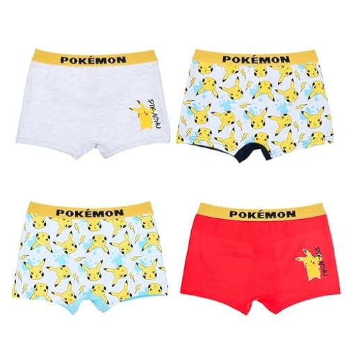 Pokémon Calzoncillos para Niño, Ropa Interior Infantil Calzoncillos Estilo Bóxer Pack de 4 Calzoncillos, Talla 9/10 Años | Ya disponible en tu tienda friki favorita! En mundofriki.es!