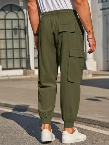 Men's Joggers Pants Casual Baggy Cotton Drawstring Tapered Sweatpants Cargo Hippie Loose Fit Trousers with Multi-Pocket
