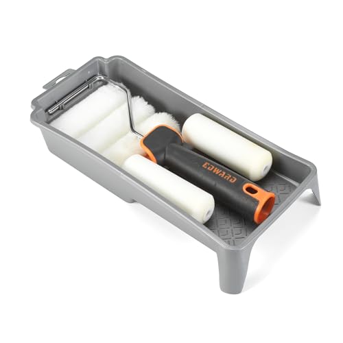 Edward Tools 7 Piece 4” Paint Roller Kit - Includes Acrylic, Polyester and Foam Covers - Deluxe Plastic Paint Tray - Ergo-Grip Frame with Rubber Handle