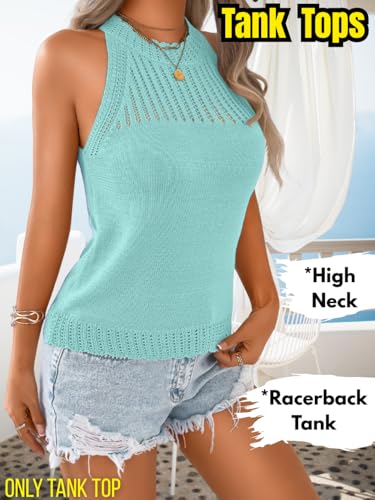 Image of ChiaoLezhee Women's Summer Knit Tank Tops, Racerback High Neck Lightweight Sweater Vest, Dressy Casual Outfits