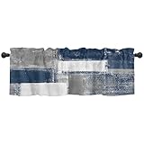 Abstract Art Kitchen Valances for Windows Rod Pocket, Blue and Grey Acrylic Half Window Curtain ,Mod