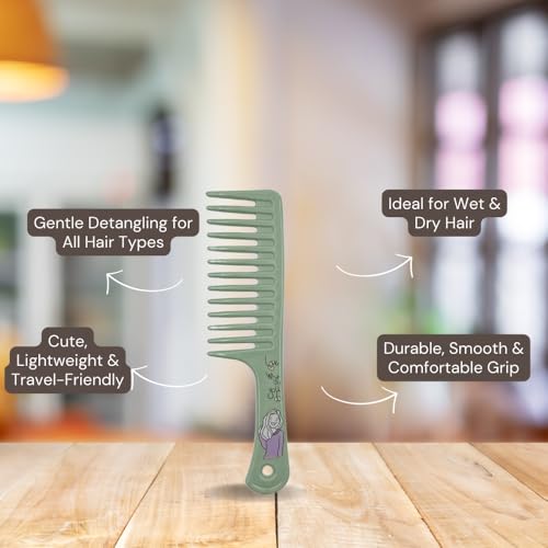 Image of Combelle Professional Wide Tooth Detangling Comb for Women & Men | Durable Black Plastic Anti-Breakage Shampoo Comb | Smooth Rounded Teeth for Curly, Thick & Wet Hair (Multicolour)
