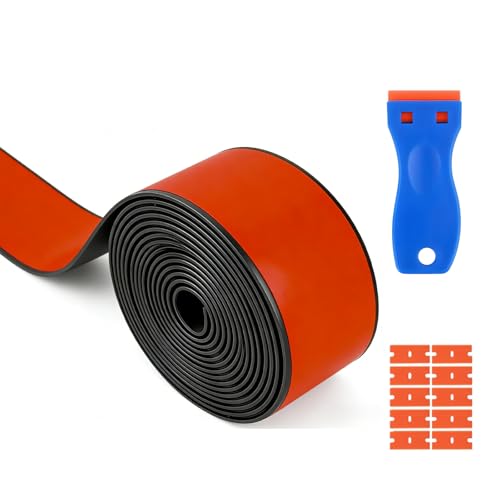 Bandes de Caoutchouc Adhésives, (40mm x 2mm x 5,5m Tapis en Caoutchouc Néoprène Plaque, Livré avec Un Racloir en Plastique et Ses 10 Accessoires, pour Les Garages, Noir