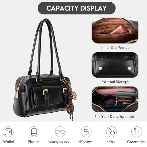 Bolso hombro vintage para mujer en cuero PU miniatura 4