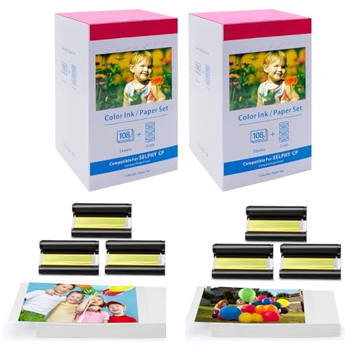 2 Pack KP 108IN 3115B001 (AA) Reemplazo para CP1500 Papel fotográfico, Compatible con Canon Selphy CP1500 CP1300 CP1000 CP910 CP810, 216 Papel fotográfic y 6 cartuchos de tinta, 100 x 148mm