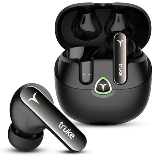 truke New Launch BTG Flex True Wireless in Ear Earbuds, Dual Pairing Ear Buds, 40ms Low Latency Gaming Mode, 60H Playtime Fast Charging, HiFi DSP Sound, Quad-Mic ENC, 13mm Driver,Bluetooth 5.4(Black)