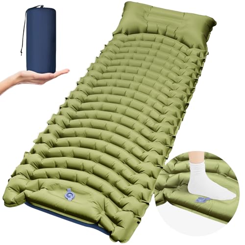 Yamokizy Camping Sleeping Pad, Ultra-Lightweight Inflatable Sleeping Mat with Built-in Pillow, Foot Pump, Compact and Portable, Ideal for Outdoor Camping Gear, Backpacking, Hiking(Solo)