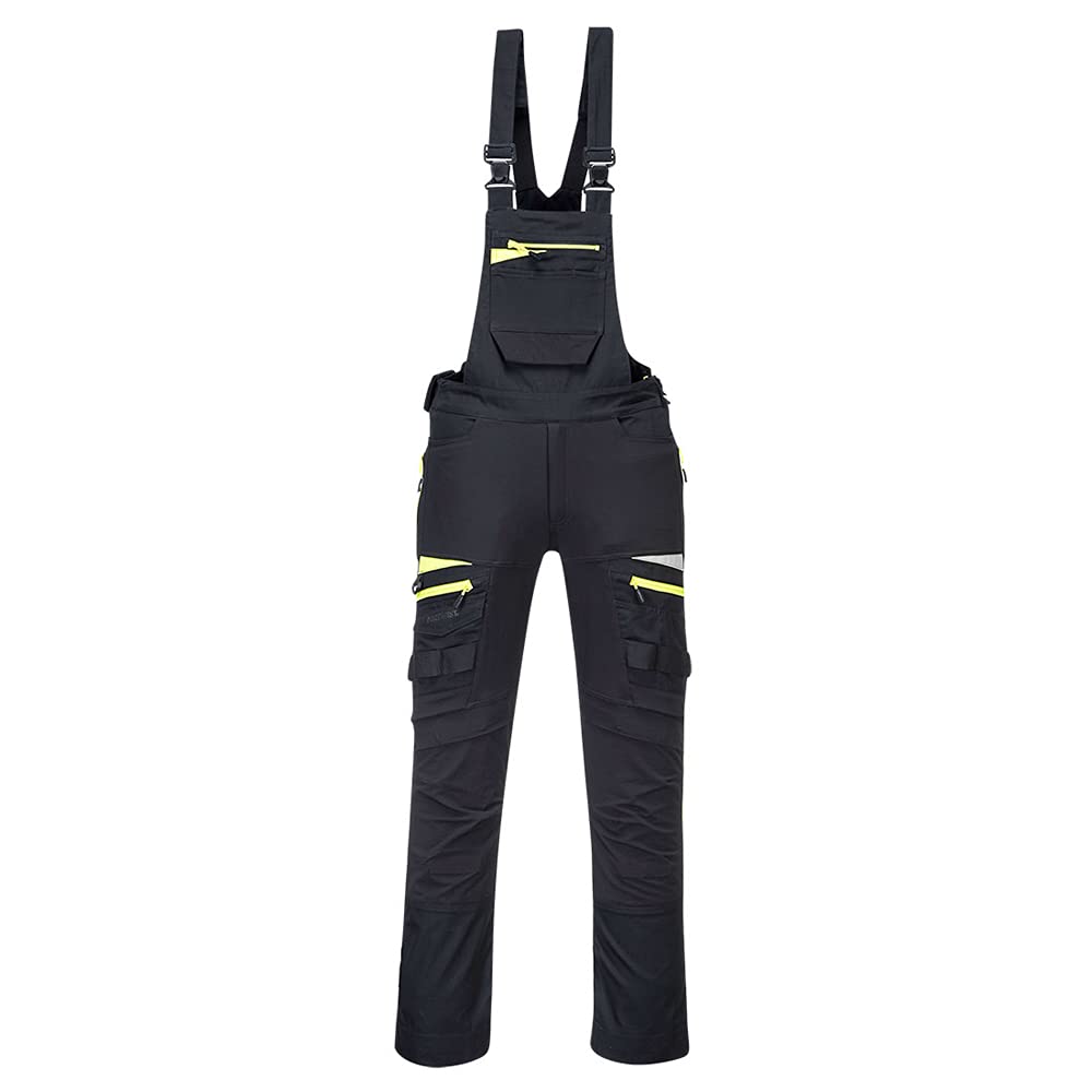 Portwest DX441 Salopette DX4 per Uomo Tessuto Stretch 4 Vie 14 Tasche Ampie | Nero, L, UPF 40+, EN 14404 Tipo 2 Livello 0, Chiusura a Bottone e Zip, Stampa Riflettente, Taschino Sul Petto, Poliestere