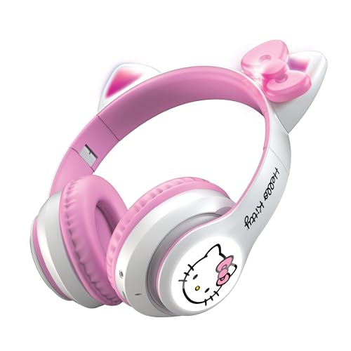 Hello Kitty Wireless Bluetooth Light-Up Headphones with Foldable Design, Adjustable Headband, 8 Hours Playtime, LED Kitty Earcups, for Kids & Adults (White) by Hello Kitty - Used condition - US$21.01