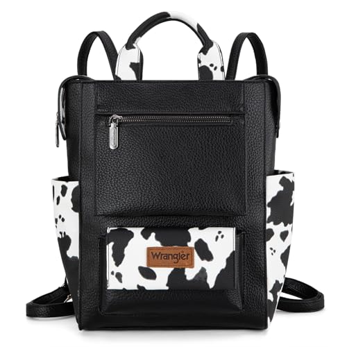 Montana West Wrangler Cow Print Backpack Purse for Women Vegan Leather Ladies Convertible Backpack Stylish Anti Theft Backpack with Adjustable Strap