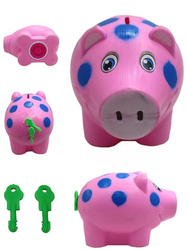 Image of Piggy Bank for Kids with Lock & 2 Keys - Pig-Shaped Polka Dot Coin Bank for Boys & Girls | BIS Certified Plastic Gullak | Money Saving Bank Gift Toddlers 3+ Years | Made in India (Pink)