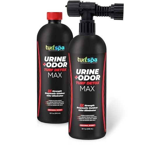 TurfSpa MAX Urine & Odor Turf Detox: Double-Strength Enzyme Cleaner & Odor Eliminator for Artificial Grass Turf Concrete & Patios Pet Urine Enzymatic Cleaner for Dogs & Cats 32 oz Sprayer 2-Pack