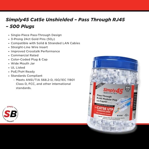 Conectores Modulares RJ45 Pass-Through Simply45 Azul 500 pcs miniatura 2