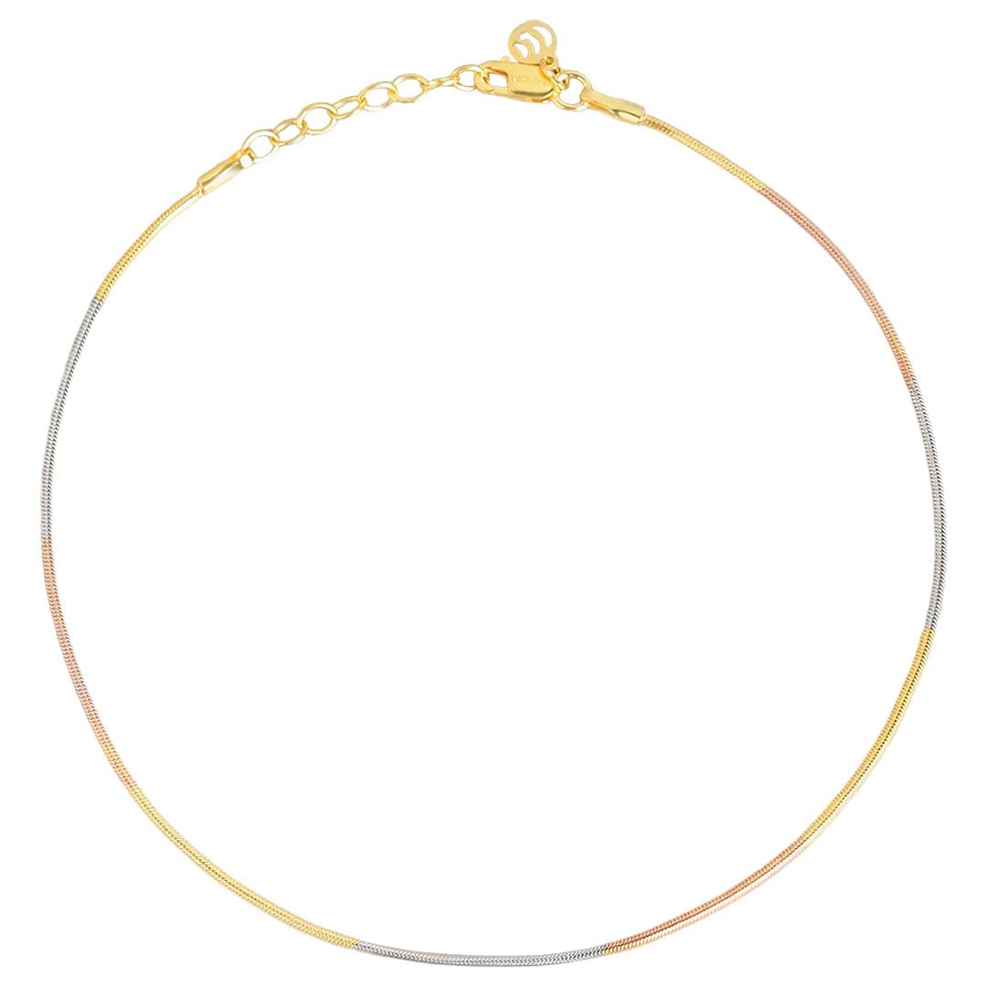 zavya 925 Sterling Silver Designer Triple Tone Rhodium, Gold & Rose Gold Plated Chain Anklet (SIngle) | With Certificate of Authenticity & 925 Hallmark | Gift for Women & Girls-picture-31