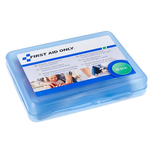 First Aid Only Juego de esparadrapos para uso doméstico (20 unidades) | 20 esparadrapos de diferentes tamaños y formas en caja resellable | P-10022