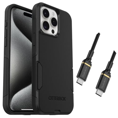 Coque iPhone 15 Pro Max OtterBox Commuter noir housse de protection et câble USB-C
