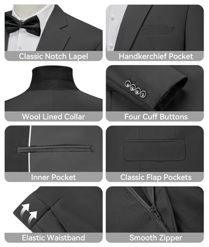 WEEN CHARM Men's Suits Slim Fit 2 Piece Two Button Blazer Wedding Prom Tuxedo Single Breasted Jacket Pants Set