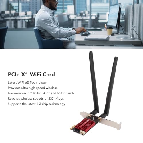 Tarjeta de Red Inalámbrica WiFi 6E PCIe X1 5374Mbps, Bluetooth 5.3, Antena Dual 8dBi, Tri Banda 2.4G 5G 6G para PC de Escritorio Gaming miniatura 2