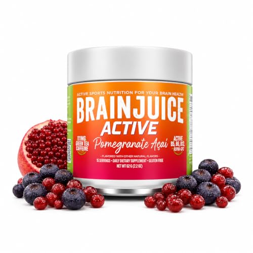 Image of BrainJuice Nootropics Brain Support Supplement, Gluten Free Powder for Energy and Focus, Drink Mix with L Theanine, Alpha GPC, Vitamin B, Organic Green Tea Extract (Active Pomegranate Acai)