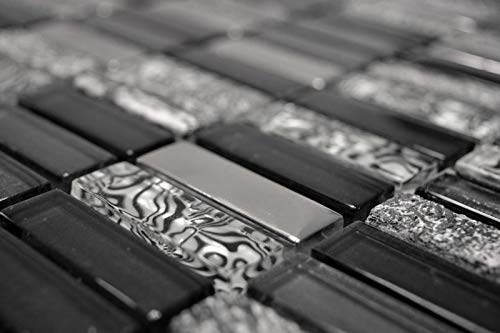 Mosaïque en verre transparent - Gris et noir - Rectangulaire - Carreaux Mosaique - MOS87-SM88_f