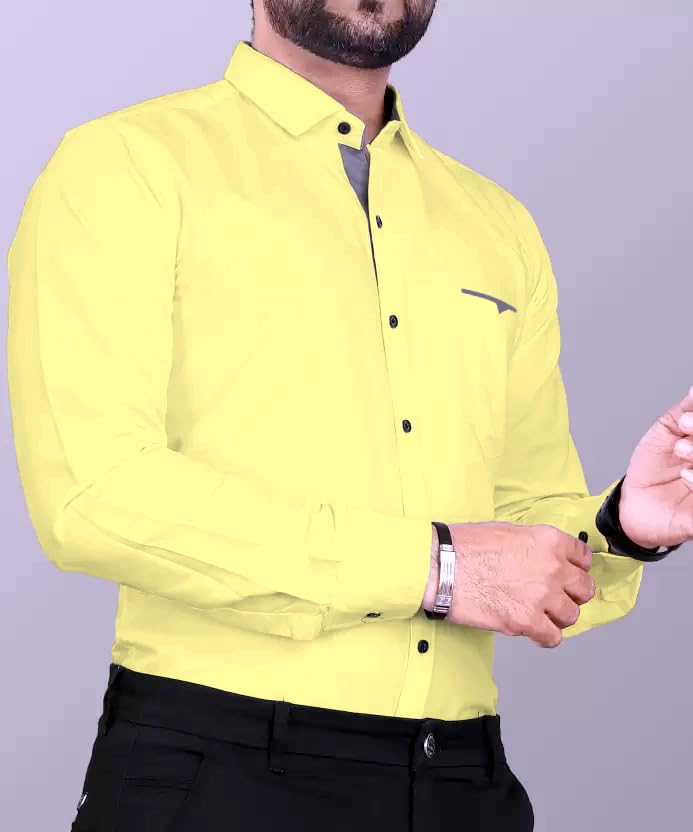 Image of CB-COLEBROOK Men's Regular Fit Solid Soft Touch Cotton Casual Shirt with Pocket Design with Spread Collar & Full Sleeves (Available in Plus Size)