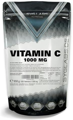 Vitamin C 1000mg 500 Tabletten mit Hagebutte und Bioflavonoiden | Time Released - hochdosiert - vegan - laborgeprüft