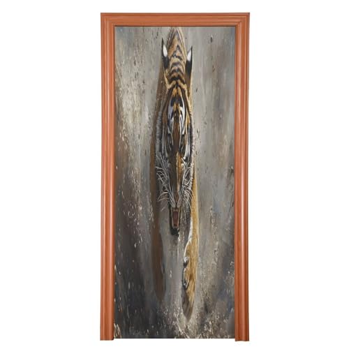 FLildon Wild Tiger Hunting Door Cover Decoration, Party Accessory Porch Decor for Festive Ornament Room Door Covers 35 x 79 Inch