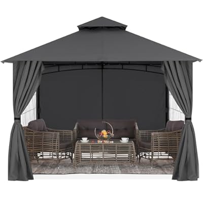 MASTERCANOPY Patio Gazebo Steel Frame Outdoor Gazebo with Windows Curtains (11x11,Dark Gray)