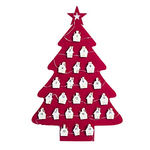 Ausuky Calendario Dell'Avvento In Feltro Da Appendere – Albero Di Natale Con Decorazioni Staccabili – 100x68 Cm – Regalo Per Bambini
