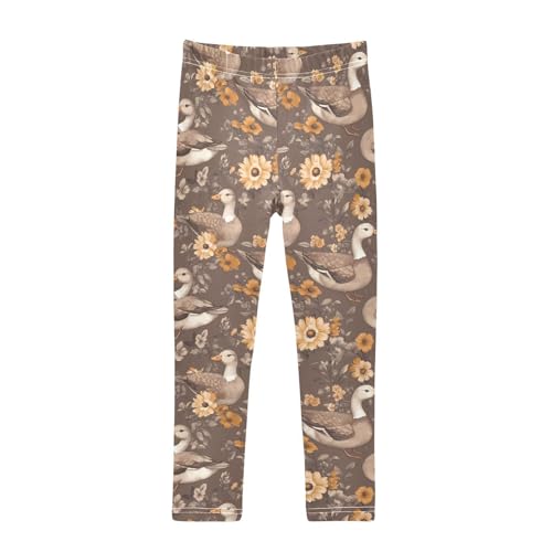 Brown Duck Flower Girls Leggings Soft Stretch Workout Yoga Dance Pants for Kids Casual Tights