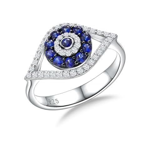 DAYBYDAY 925 Sterling Silver Evil Eye Ring Moissanite Sapphire Spiritual Turkish Blue Evil Eye Rings Protection Ring Jewelry for Women Size 7 Cover
