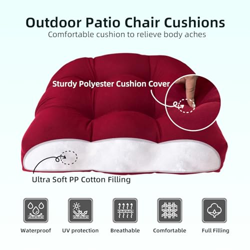 Wadser Outdoor/Indoor Chair Cushions Set Of 2, Navy Tufted Seat Cushions Water-Resistant Fabrics, U-Shaped Chair Pads For Patio Garden Lawn thumb #1