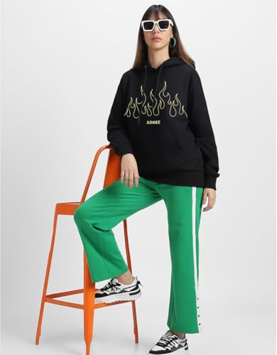 Image of JUNEBERRY Cotton Fleece Regular Fit Hooded Sweatshirt Lastest Back Graphic Printed Winter Hoodies for Women (Available in Colors: Black, SOYA Bean, Orange, Marshmellow, White & Lilac)