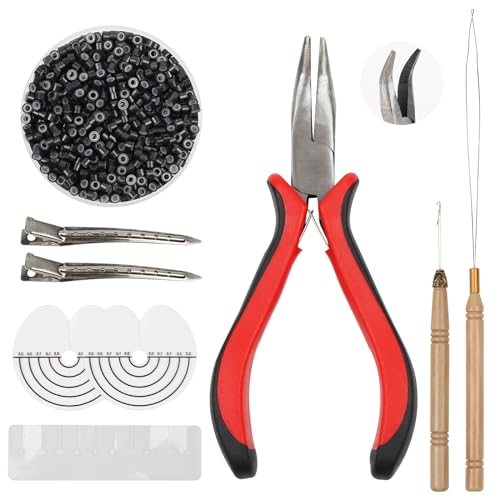 Set di Strumenti di Estensione dei Capelli con 500Pz Micro Anelli per Extension 5mm, Pinze, Micro Ago, Uncino per Anelli, Clip Capelli, Scudo per Extension per Capelli