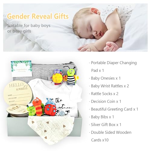 Image of Baby Shower Gifts - Baby Gift Basket Baby Wrist Rattle Socks Portable Diaper Changing Pad Baby Essentials - Gender Reveal Gifts