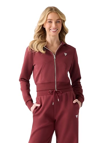 GUESS Womens Kora Zipped Up Hoodie, Wine Port, Small