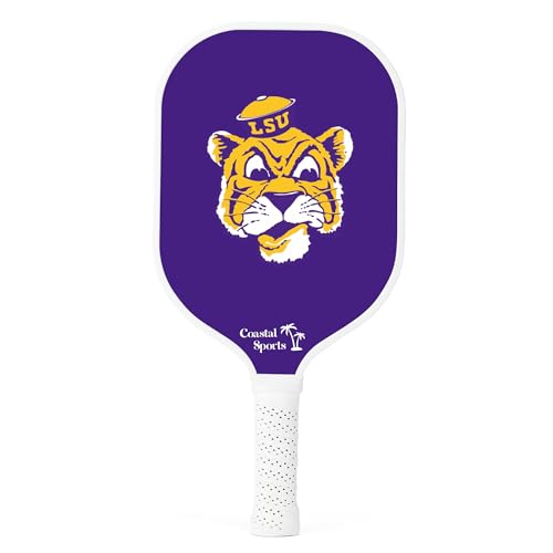 Image of LSU Pickleball Paddle | Officially Licensed Collegiate Pickleball Paddle | Honeycomb Polymer Core | Graphite Face | Premium Leather Grip | Lightweight