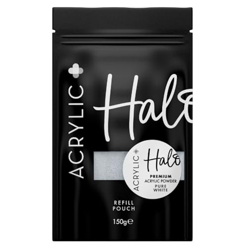 Halo Acrylic Plus Powder - Pure White- 150g Refill Pouch. Acrylic Nail Powder for Acrylic Nails, Nail Extensions & Nail Art. HEMA Free Acrylic Powder for Professional & Home Use.