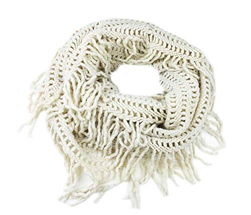 Aesthetinc Fashion Crohect Solid Color Lattice Tassel Knit Infinity Loop Scarf Wrap Soft Warm
