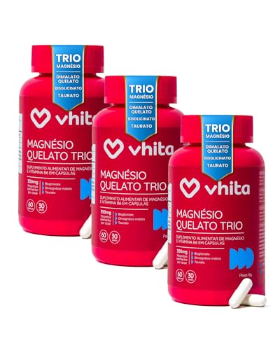 Magnésio Quelato Trio, Dimalato, Bisglicinato e Taurato com Vitam...