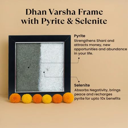 Image of Astrotalk Dhan Varsha Frame with Pyrite & Selenite | Vastu Items for Wealth & Positivity | Wall Decor items Living Room | Raw Pyrite Frame for Wall | Gift for Man & Woman | 19x19x1 cm | 1 Piece