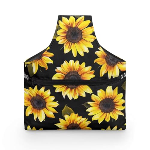 Image of KUIFORTI Sunflower Yarn Bag Holder Knitting Accessories Black Crochet Bag Organizer Tote Yarn Bags for Crocheting on The Go, Large Size