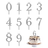 10pcs Reusable Number Candle Holders Set, Metal Birthday Cake Toppers Holders Stand with Numbers 0-9 for Anniversary Wedding Party Decoration Supplies Accessories (Silver-Tone)