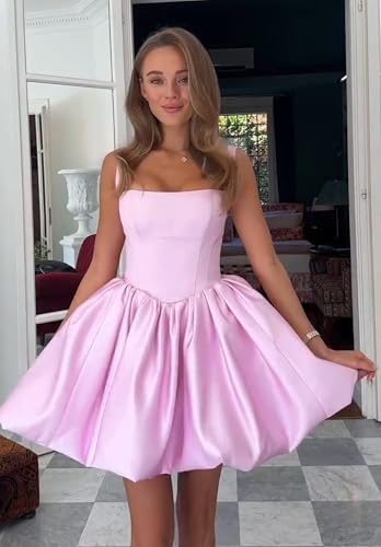 VCCICANY Satin Short Homecoming Dresses for Teens 2025 Square Neck A Line Corset Mini Party Dresses Prom Gowns3