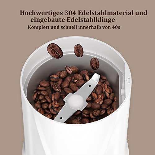 Scheffler Kaffeemühle 200W Elektrische Kaffeemühle für Bohnen, Nüsse und Getreidemühle mit 304 Edelstahlmesser 50g… – Bild 3