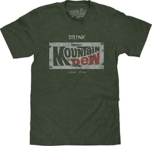 Tee Luv Retro Drink Mountain Dew Shirt - Distressed Mt Dew Logo T-Shirt (Forest Heather) (XXL)