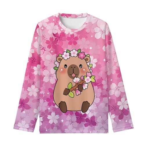 Image of Girls Cartoon Print Long Sleeve Graphic Tee Casual Crew Neck T-Shirts for 3-16 Years Little Girls