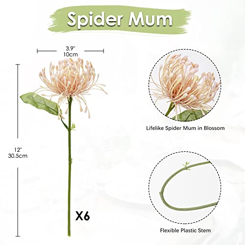 Image of Briful 6PCS Chrysanthemum Artificial Flowers 4'' Fake Spider Mums Spring Flowers Large Faux Pincushion Flowers for Home Vase Table Centerpiece Wedding Bouquet (Pink)